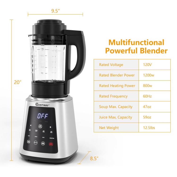 Professional Countertop Blender 8-in-1 Smoothie Soup Blender with TimerCostway Gallery View 4 of 12