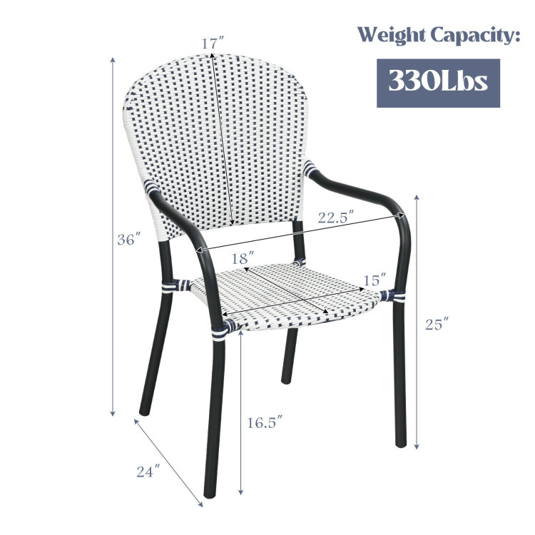 Set of 4 Patio Rattan Stackable Dining Chair with  Armrest for Garden-WhiteCostway Gallery View 4 of 12