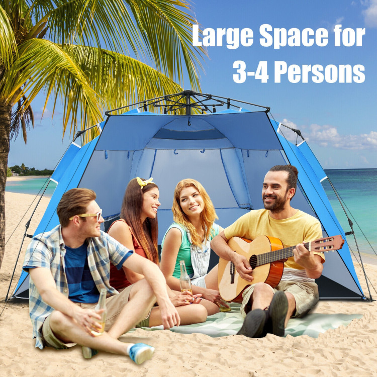 3-4 Person Easy Pop Up Beach Tent UPF 50+ Portable Sun Shelter-BlueCostway Gallery View 12 of 12