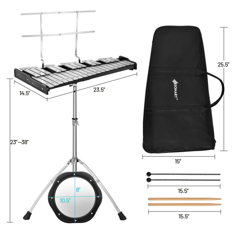 32 Note Glockenspiel Xylophone Percussion Bell Kit with Adjustable StandCostway Gallery View 4 of 12