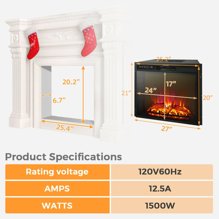 26 Inch Recessed Electric Fireplace heater with Remote ControlCostway Gallery View 4 of 12