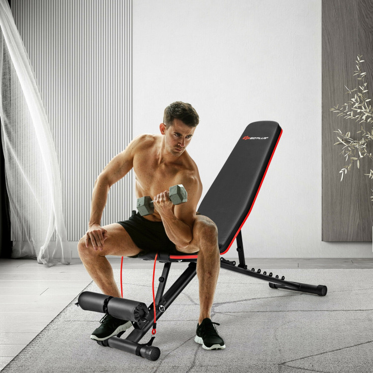 Foldable Weight Bench Multifunctional Dumbbell Gym Bench with Elastic Ropes BlackCostway Gallery View 6 of 10