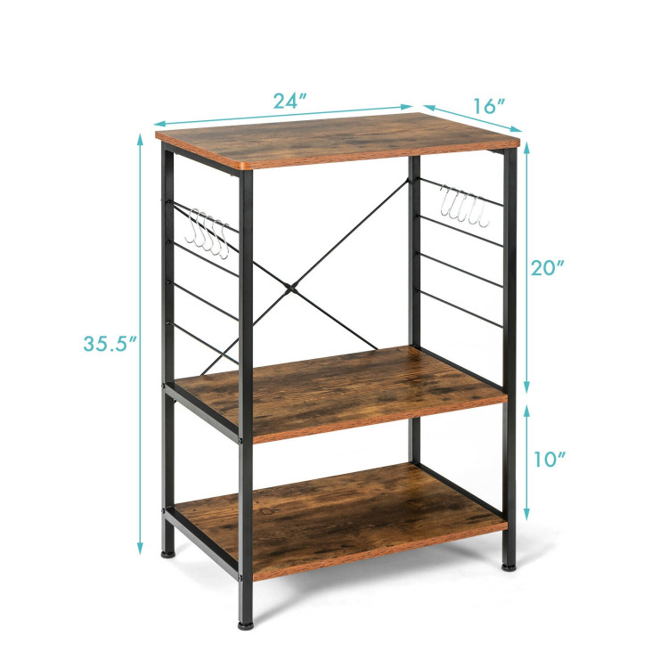 3-Tier Kitchen Baker's Rack Microwave Oven Stand Storage Shelf with10 Hook-CoffeeCostway Gallery View 4 of 12