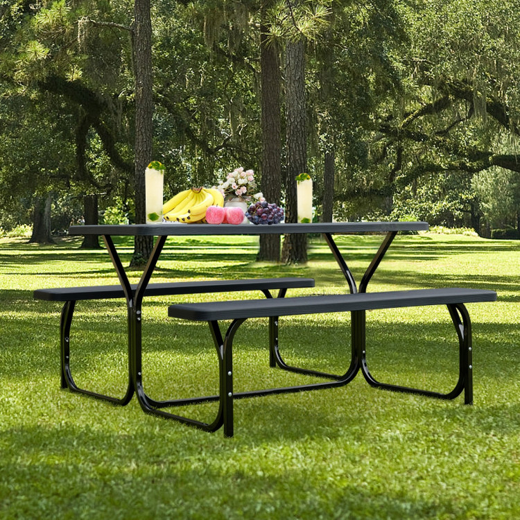 Picnic Table Bench Set for Outdoor Camping -BlackCostway Gallery View 2 of 12