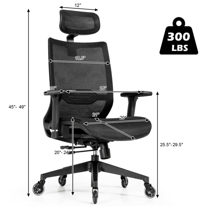 Adjustable Mesh Computer Chair with Sliding Seat and Lumbar Support-BlackCostway Gallery View 4 of 12