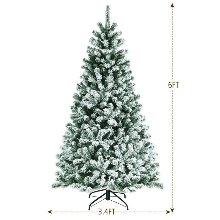 6 Feet Pre-lit Snow Flocked Hinged Christmas Tree with 928 Tips and Metal Stand-6 ftCostway Gallery View 4 of 12