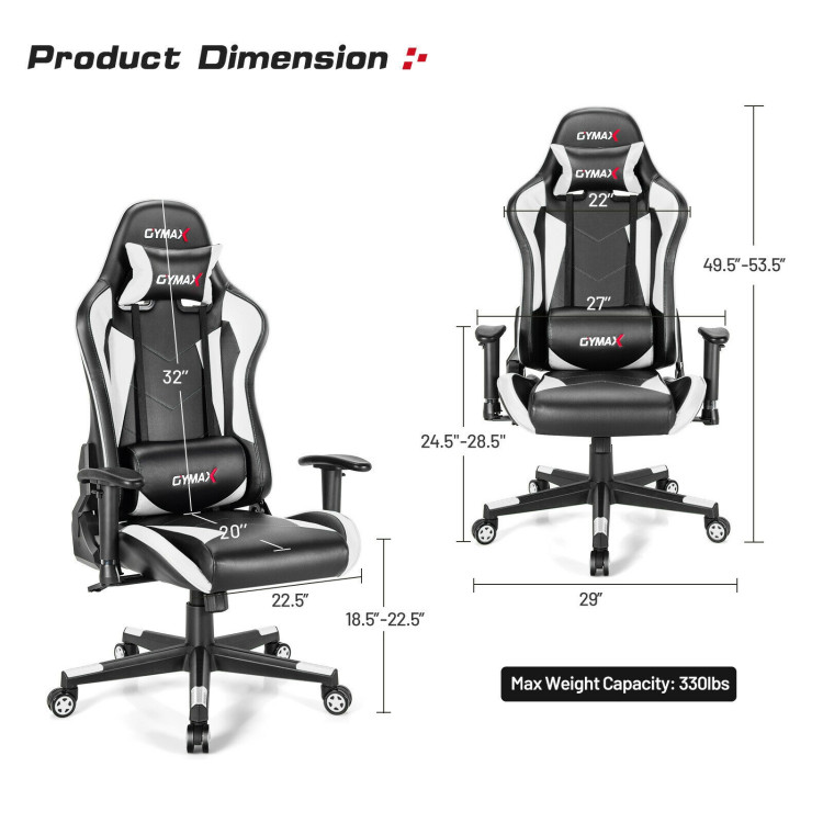 Gaming Chair Adjustable Swivel Racing Style Computer Office Chair-WhiteCostway Gallery View 4 of 12