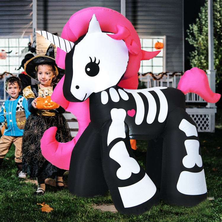 5.5 Feet Halloween Inflatables Skeleton Unicorn with Built-in LED LightsCostway Gallery View 7 of 11
