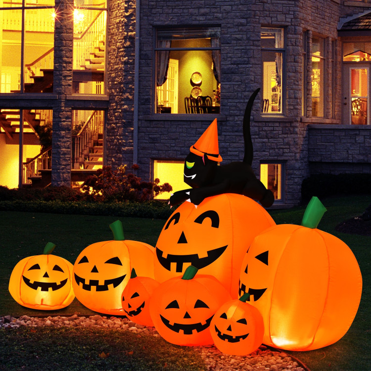 Halloween 7.5 Feet Inflatable Pumpkin Combo with Witch Black CatCostway Gallery View 6 of 12