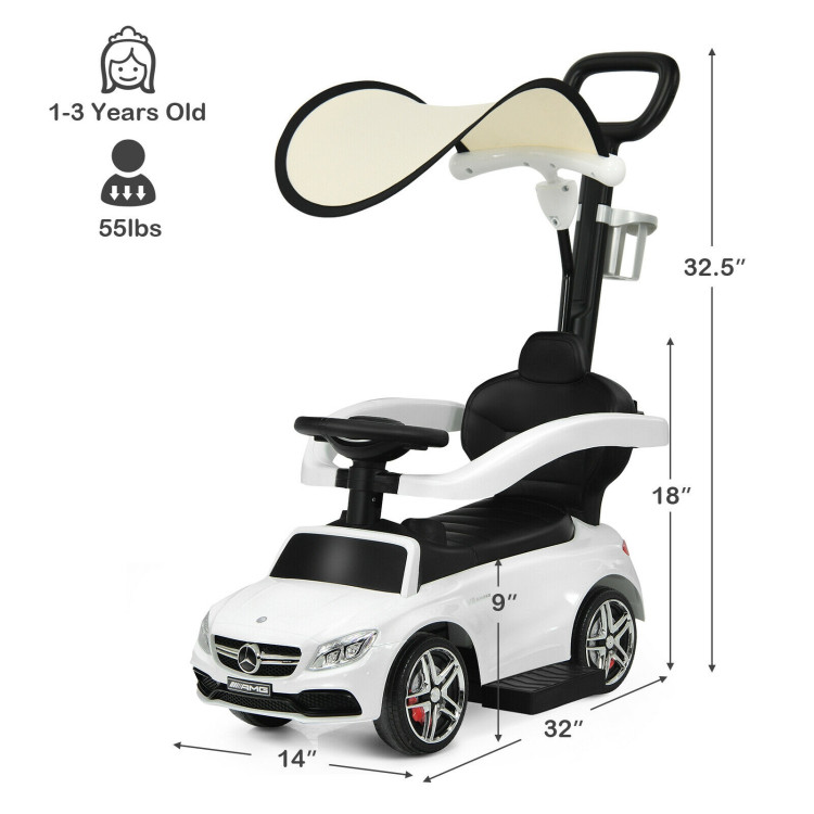 3-in-1 Mercedes Benz Ride-on Toddler Sliding Car-WhiteCostway Gallery View 4 of 12