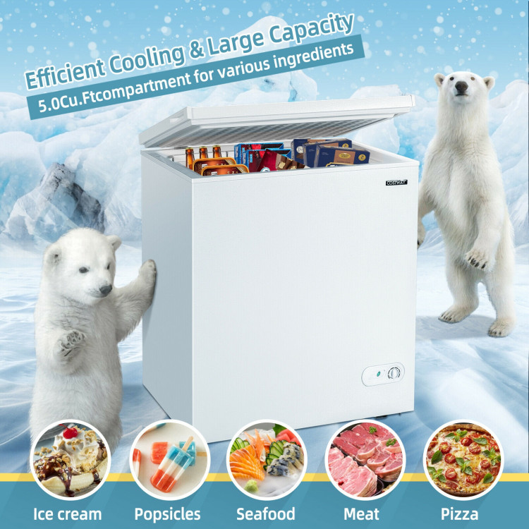 5.2 Cu.ft Chest Freezer Upright Single Door Refrigerator with 3 Baskets-WhiteCostway Gallery View 3 of 12
