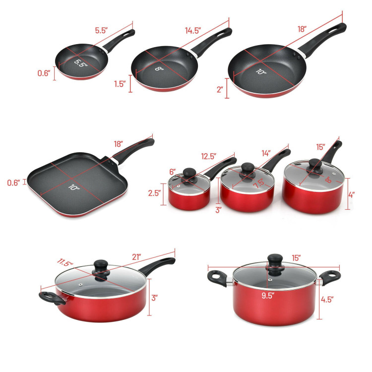 17 Pieces Hard Anodized Nonstick Cookware Pots and Pans SetCostway Gallery View 4 of 12