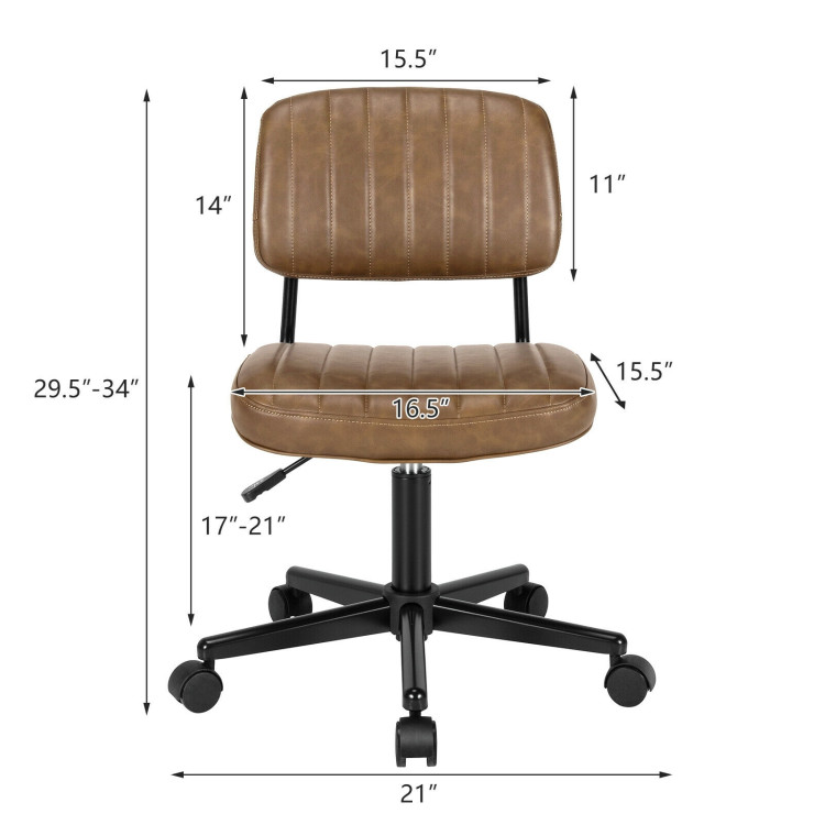 PU Leather Adjustable Office Chair  Swivel Task Chair with Backrest-BrownCostway Gallery View 4 of 12