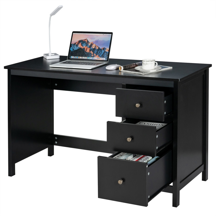 3-Drawer Home Office Study Computer Desk with Spacious Desktop-BlackCostway Gallery View 9 of 12