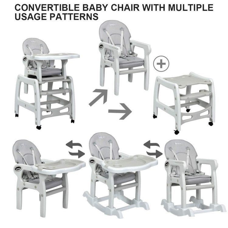 3-in-1 Baby High Chair with Lockable Universal Wheels-GrayCostway Gallery View 6 of 9