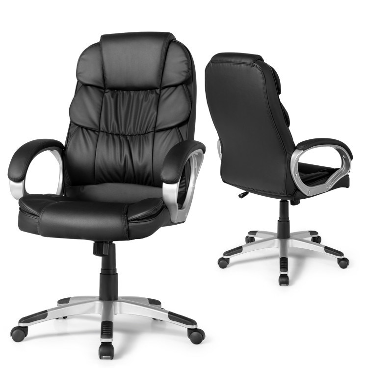 Ergonomic Office High Back Leather Adjustable Chair -BlackCostway Gallery View 9 of 10