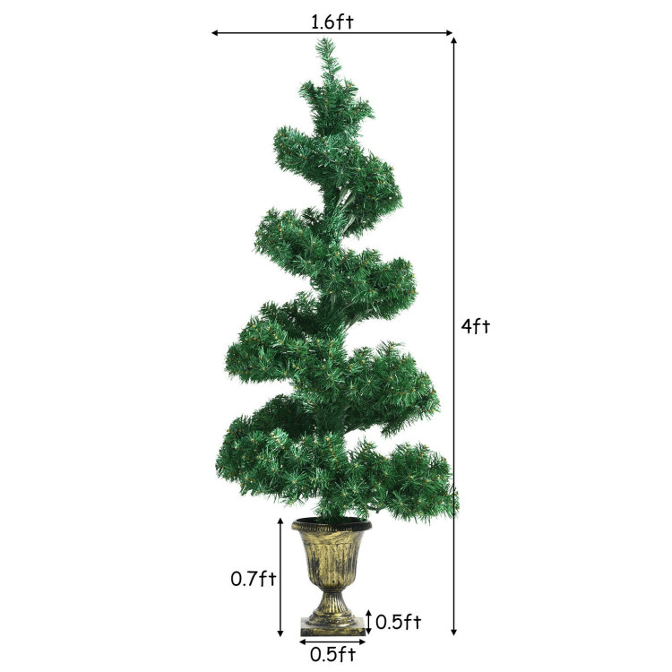 4 Feet Pre-lit Spiral Entrance Artificial Christmas Tree with Retro Urn BaseCostway Gallery View 4 of 12