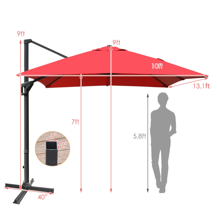 10 x 13 Feet Rectangular Cantilever Umbrella with 360° Rotation Function-RedCostway Gallery View 4 of 12