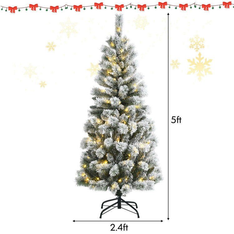 5 Feet Pre-Lit Hinged Christmas Tree Snow Flocked with 9 Modes Remote Control LightsCostway Gallery View 4 of 12