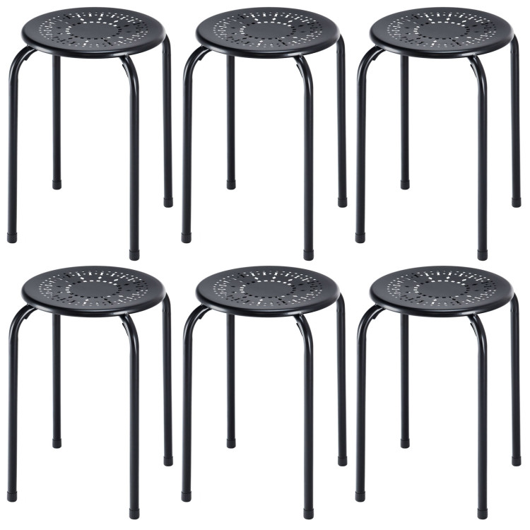 Set of 6 Stackable Multifunctional Daisy Design Backless Round Metal Stool Set-BlackCostway Gallery View 1 of 10