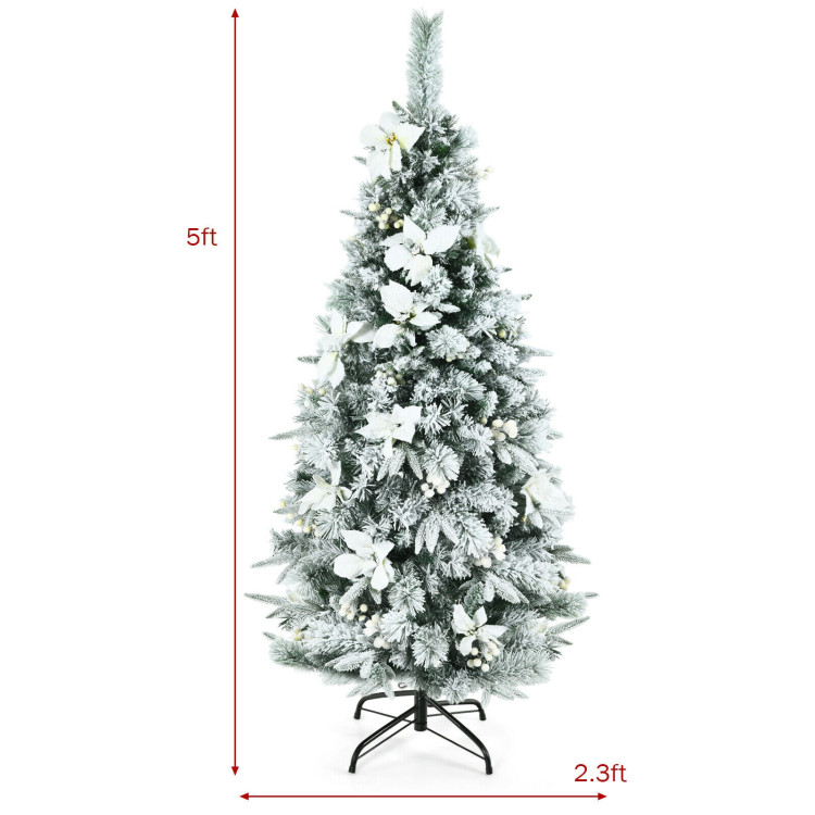5/6/7/8 Feet Pre-lit Snow Flocked Christmas Tree with Berries and ...