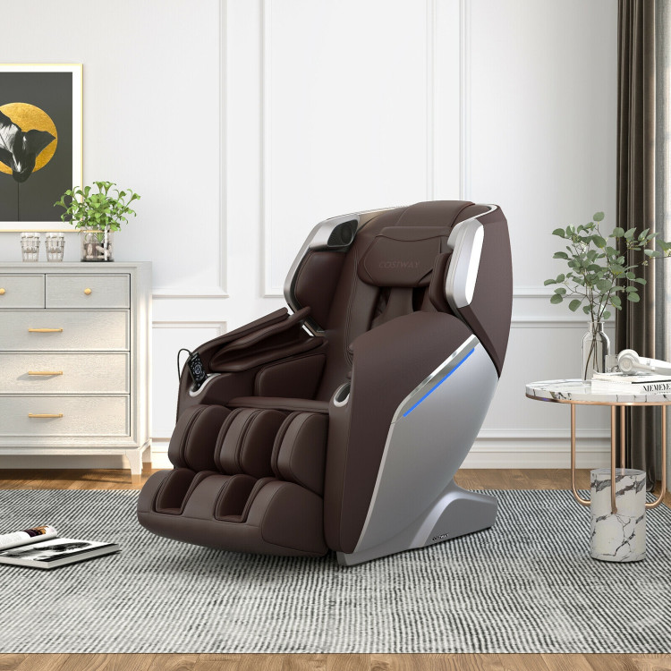 Full Body Zero Gravity Massage Chair with SL Track Voice Control Heat-BrownCostway Gallery View 1 of 12