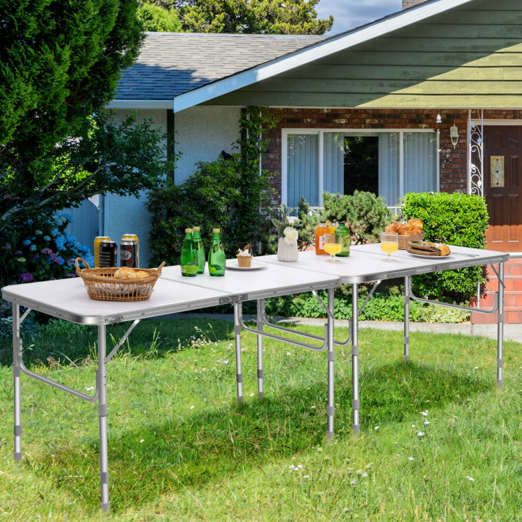Set of 2 Folding Picnic Utility Table with Carrying Handle-WhiteCostway Gallery View 6 of 9