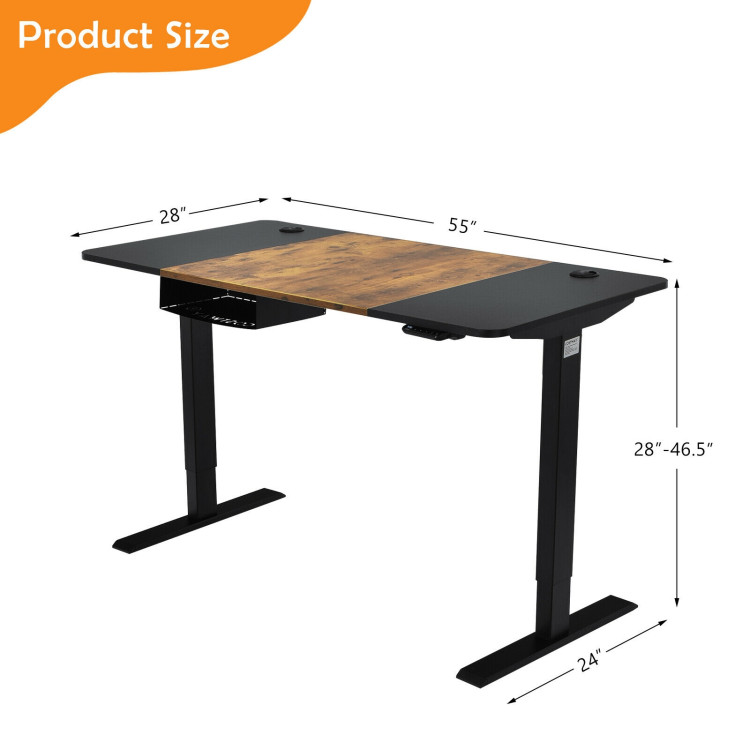 55 Inch x 28 Inch Electric Standing Desk with USB Port Black-BlackCostway Gallery View 4 of 12