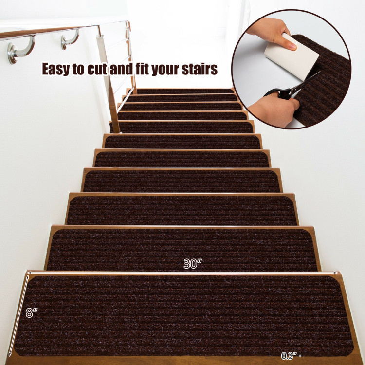 15 Pieces 30 x 8 Inch Slip Resistant Soft Stair Treads Carpet-BrownCostway Gallery View 4 of 12