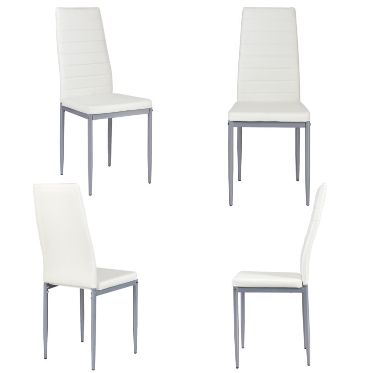 4 pcs PVC Leather Dining Side Chairs Elegant Design -WhiteCostway Gallery View 9 of 11