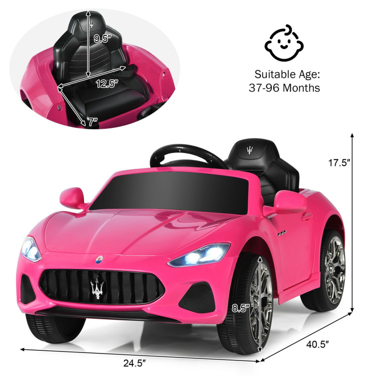 12V Kids Ride-On Car with Remote Control and Lights-PinkCostway Gallery View 5 of 12