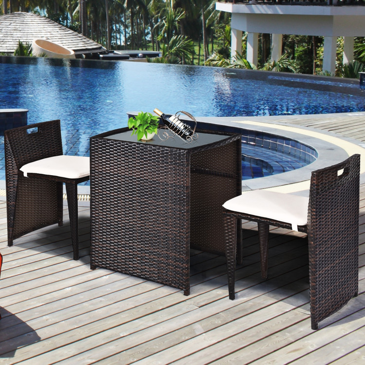 3 Pieces Cushioned Outdoor Wicker Patio Set with No Assembly NeededCostway Gallery View 8 of 11