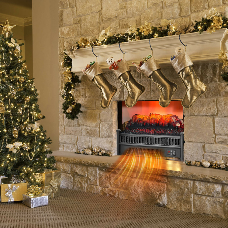 1400W Electric Fireplace Log Heater with Adjustable Flame Brightness-BlackCostway Gallery View 7 of 11