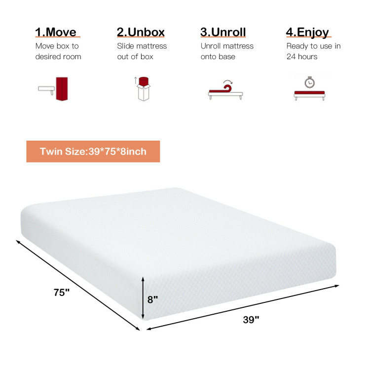 8 Inches Foam Medium Firm Mattress with Removable Cover-Twin SizeCostway Gallery View 1 of 10