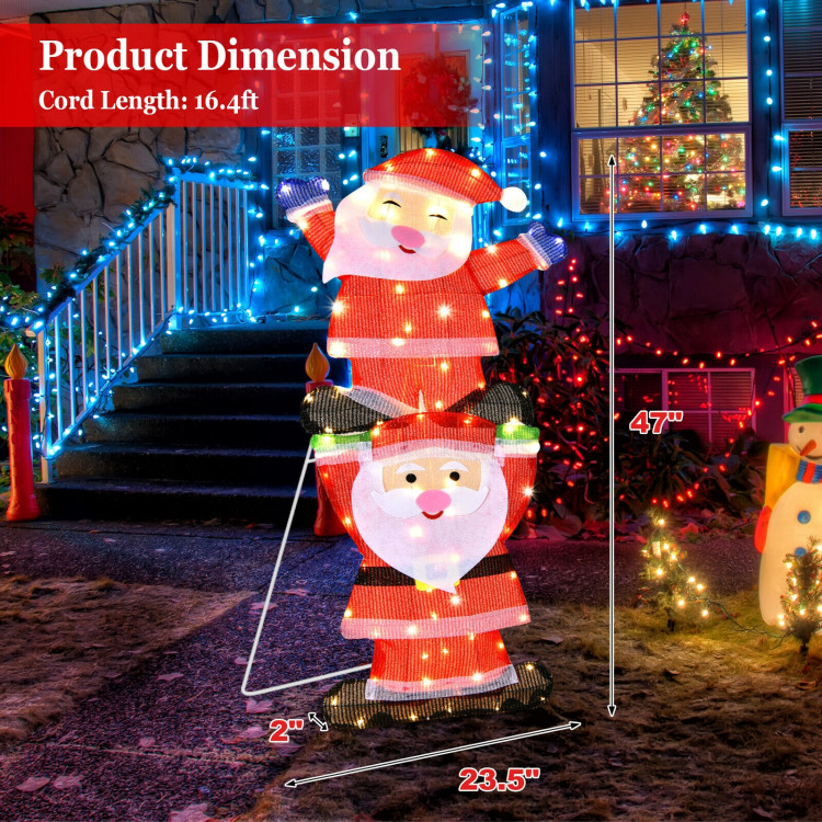 LED Double Santa Yard Christmas Decoration with String Lights and StakesCostway Gallery View 4 of 10