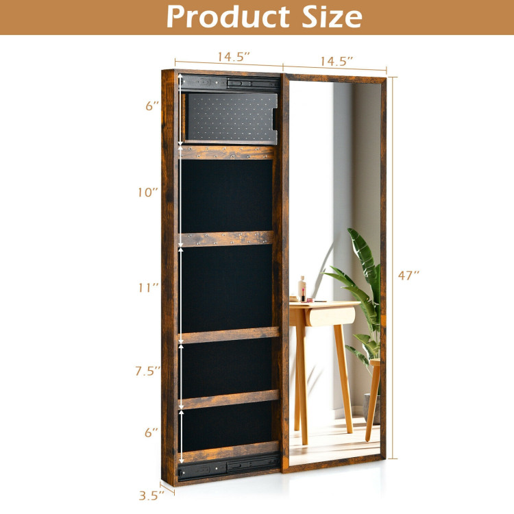 Wall Mounted Jewelry Full-Length Mirror Slide Cabinet Armoire-Rustic BrownCostway Gallery View 4 of 12