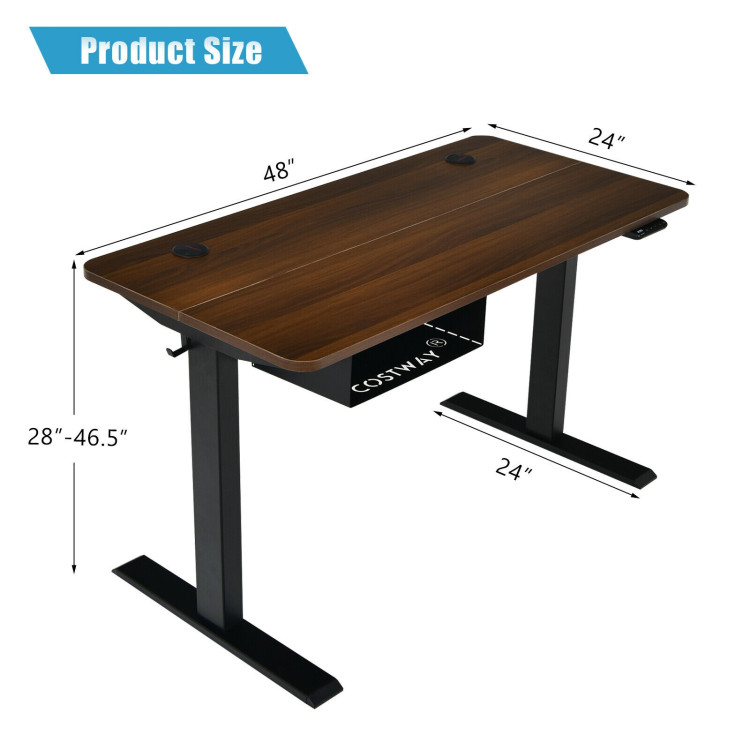 48-inch Electric Height Adjustable Standing Desk with Control Panel-WalnutCostway Gallery View 4 of 12