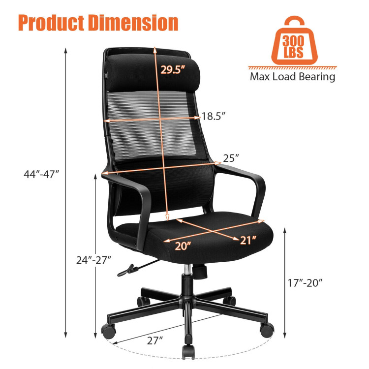 Adjustable Mesh Office Chair with Heating Support Headrest-BlackCostway Gallery View 4 of 10