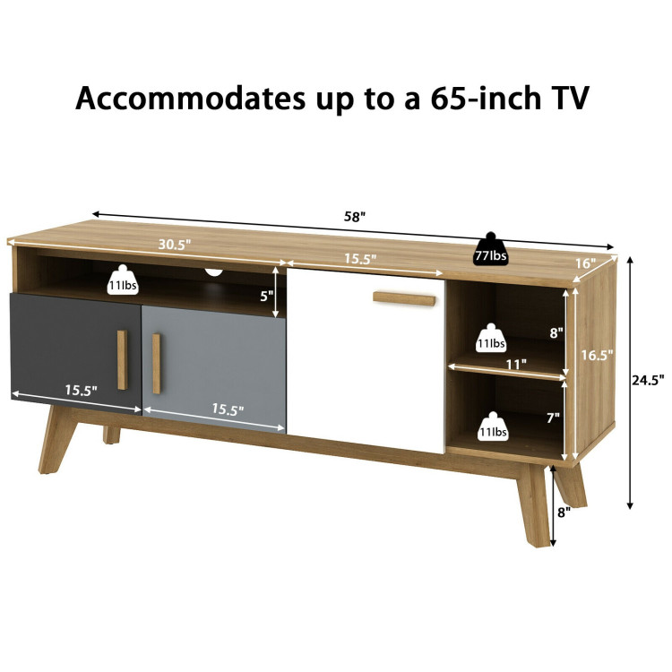 65 Inch TV Stand with 3 Storage Cabinets and 3 Open Shelves for Living ...