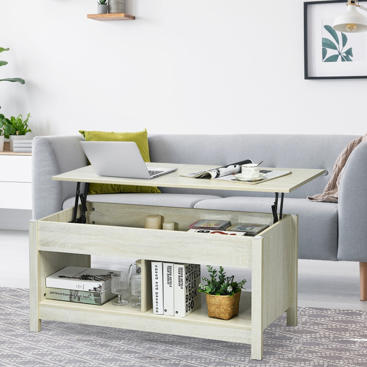 Lift Top Coffee Table with Hidden Storage Compartment and Lower Shelf for Study Room-WhiteCostway Gallery View 1 of 9