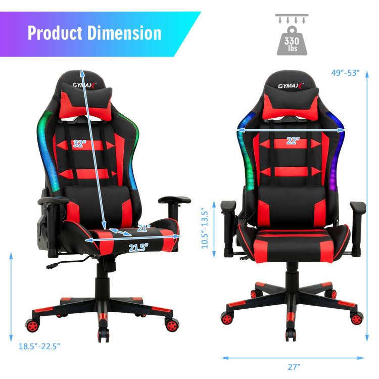 Adjustable Swivel Gaming Chair with LED Lights and Remote-RedCostway Gallery View 5 of 13