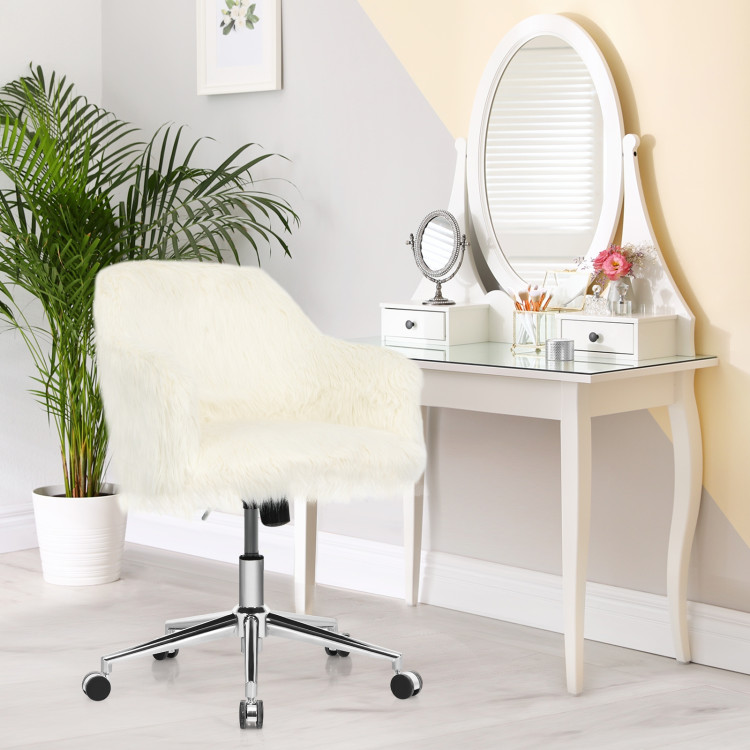 Modern Fluffy Faux Fur Vanity Office Chair for Teens Girls-BeigeCostway Gallery View 1 of 12