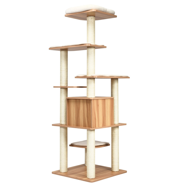 Wood Multi-Layer Platform Cat Tree with Scratch Resistant RopeCostway Gallery View 9 of 12