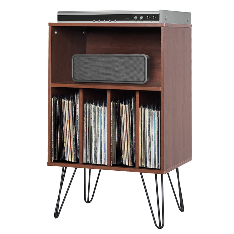 Freestanding Record Player Stand Record Storage Cabinet with Metal LegsCostway Gallery View 9 of 12