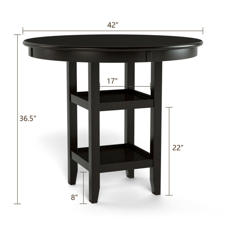 36.5 Inch Counter Height Dining Table with 42 Inches Round Tabletop and 2-Tier Storage ShelfCostway Gallery View 4 of 11