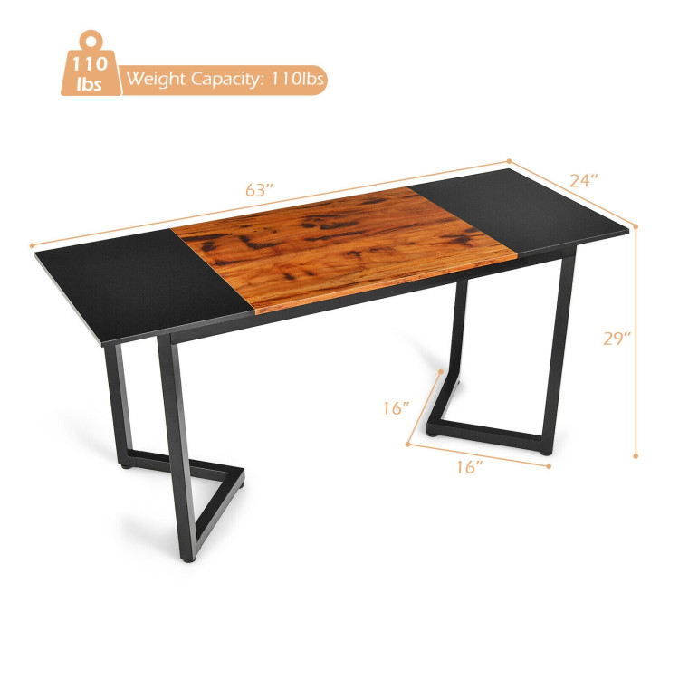 63-Inch Large Computer Desk with Splice Board for Home and Office-BlackCostway Gallery View 4 of 10