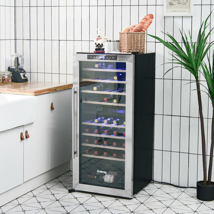 43 Bottle Wine Cooler Refrigerator Dual Zone Temperature Control with 8 Shelves-BlackCostway Gallery View 2 of 10