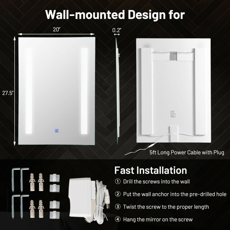 27.5-Inch LED Bathroom Makeup Wall-mounted MirrorCostway Gallery View 4 of 9