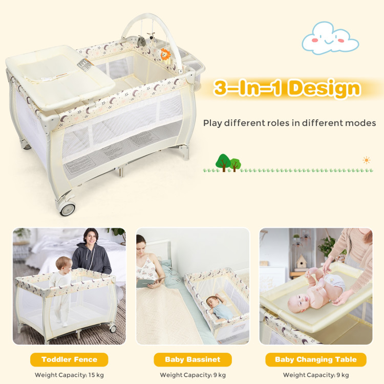 Portable Foldable Baby Playard Nursery Center with Changing Station-BeigeCostway Gallery View 8 of 10