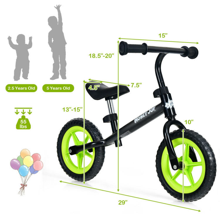 Kids No Pedal Balance Bike with Adjustable Handlebar and Seat-BlackCostway Gallery View 4 of 10